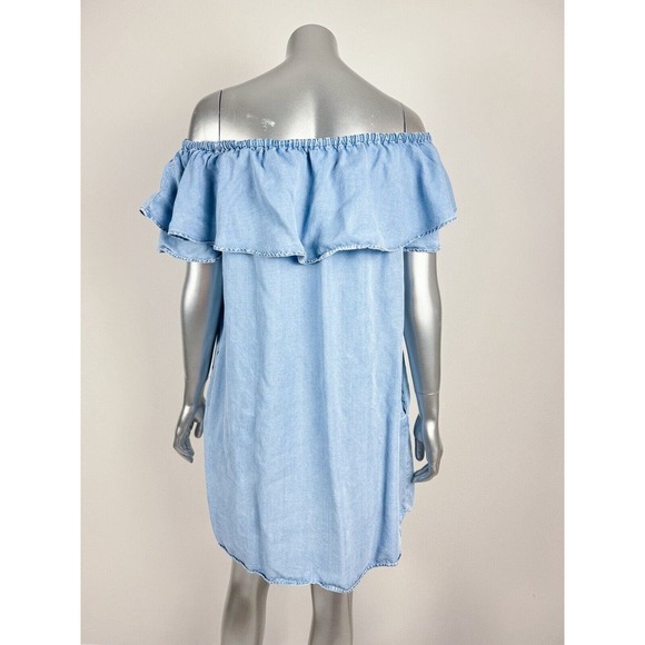 Zara mini Dress Blue Chambray Off The Shoulder Ruffled - Picture 3 of 9
